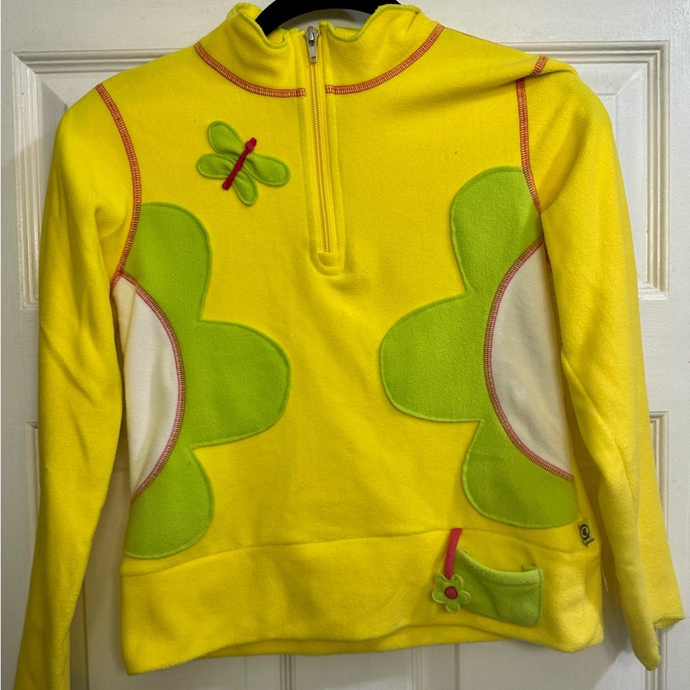 Obermeyer Girls Yellow Green & Pink Fleece Half Zip Long Sleeve Top, Like New